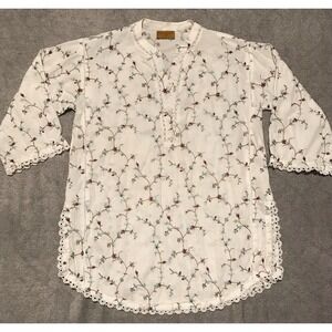 Sana Safinaz White Multicolor Embroidered Shirt Kurta Dry Clean‎ Only Medium